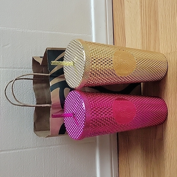 Starbucks Other - New Starbucks Holiday Winter 2022 Gold Sangria Bling Studded Cold Cup Tumbler